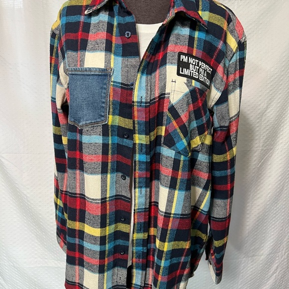 Upcycled Super Mario Plaid Flannel Shirt - Picture 2 of 4